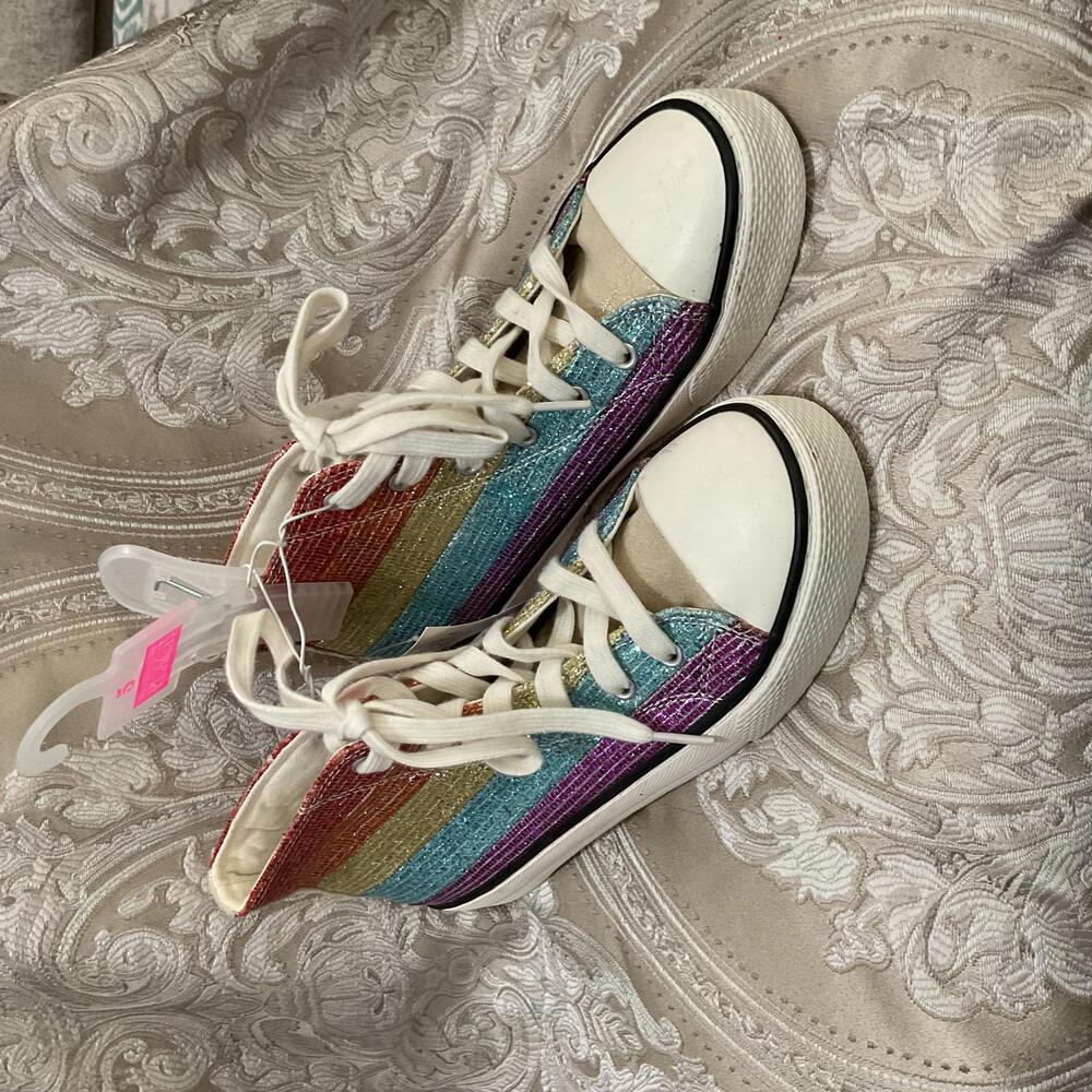 Rainbow Striped High-Top Sneakers